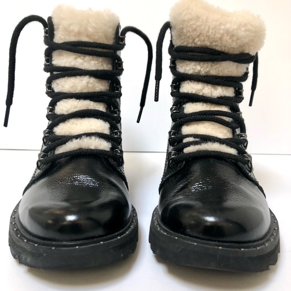Women’s Sorel Lennox Cozy Sherpa Lace Black Patent Leather Chunky Boots US 7 - Picture 8 of 12